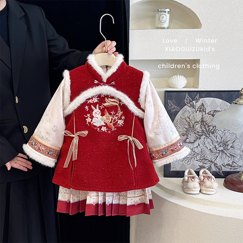 女童汉服连衣裙秋冬装2026红色新年衣服洋气小女孩唐装国风拜年服,淘宝优惠券,粉丝福利购,淘宝优惠卷