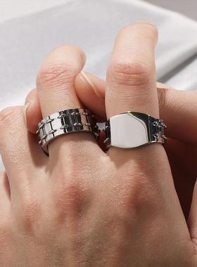 简约宽版食指戒指男时尚高街指环朋克创意可激光刻字男士机车戒指