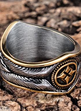 欧美复古蓝松石个性男士戒指印第