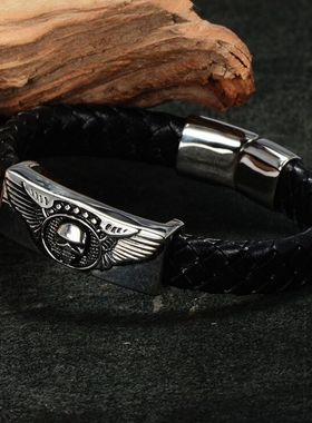 朋克潮人男士手链男黑色霸气欧美