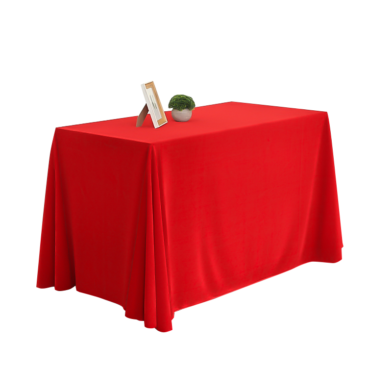 定制纯色会议室桌布金丝绒布红色长方形桌布logo刺绣加厚绒布料
