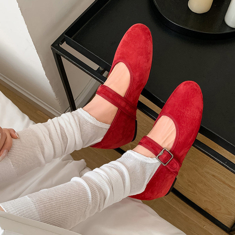 2025春夏新款低跟真皮浅口红色玛丽珍鞋女内增高平底圆头百搭单鞋,淘宝优惠券,粉丝福利购,淘宝优惠卷
