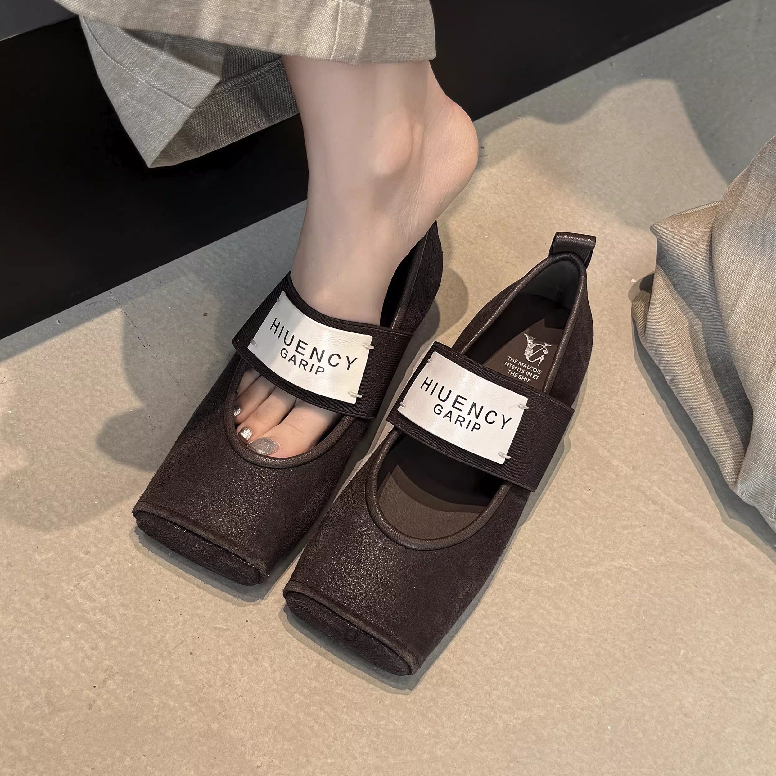 低跟芭蕾舞鞋松紧带黄色瓢鞋奶奶鞋真皮单鞋女内增高平底方头女鞋,淘宝优惠券,粉丝福利购,淘宝优惠卷