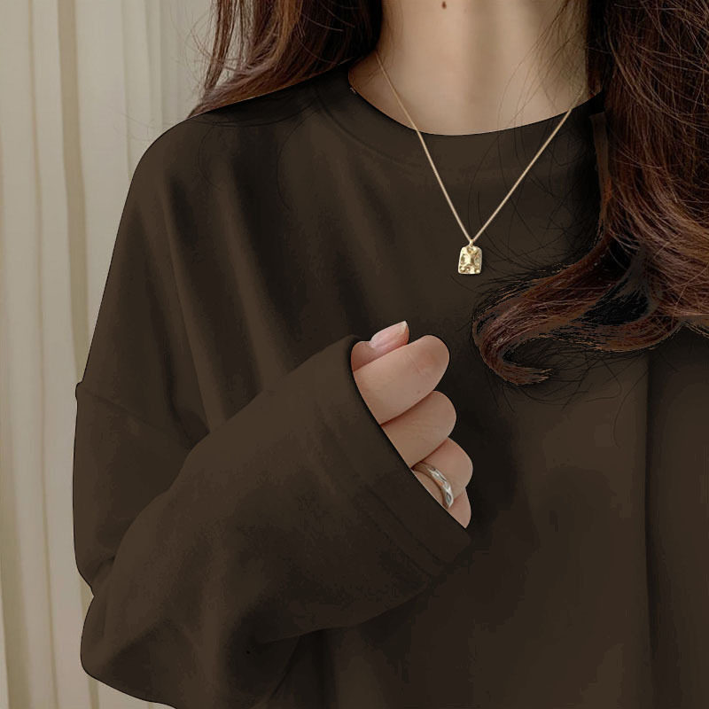 德绒保暖打底衫女春秋内搭加绒加厚纯色T恤宽松百搭圆领磨毛上衣,淘宝优惠券,粉丝福利购,淘宝优惠卷