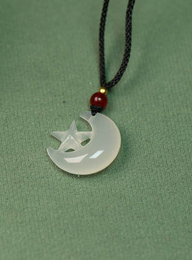 天然冰透玉髓星星月亮一体化吊坠