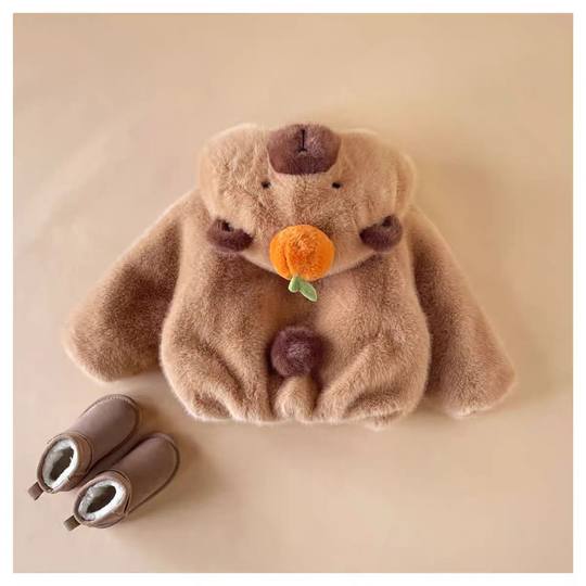 男女童冬季加厚外套2025新款儿童韩版加绒加厚卡皮巴拉毛毛衣外套