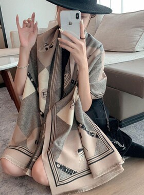 仿羊绒围巾空调披肩外搭女新款办公室午睡毛毯护颈椎双面两用围巾