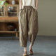 Summer loose linen casual pants ເກົ້າຈຸດຂອງແມ່ຍິງ literary ສີແຂງ elastic waist linen harem pants ຜະລິດຕະພັນໃຫມ່