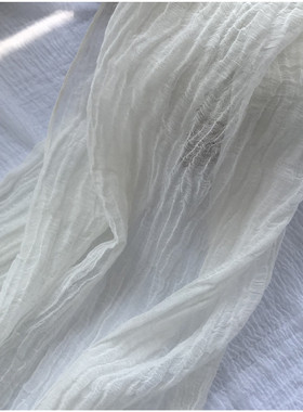 超长款禅舞禅服度母纱纯色亚麻肌理褶皱复古苎麻瑜伽茶艺师白披肩