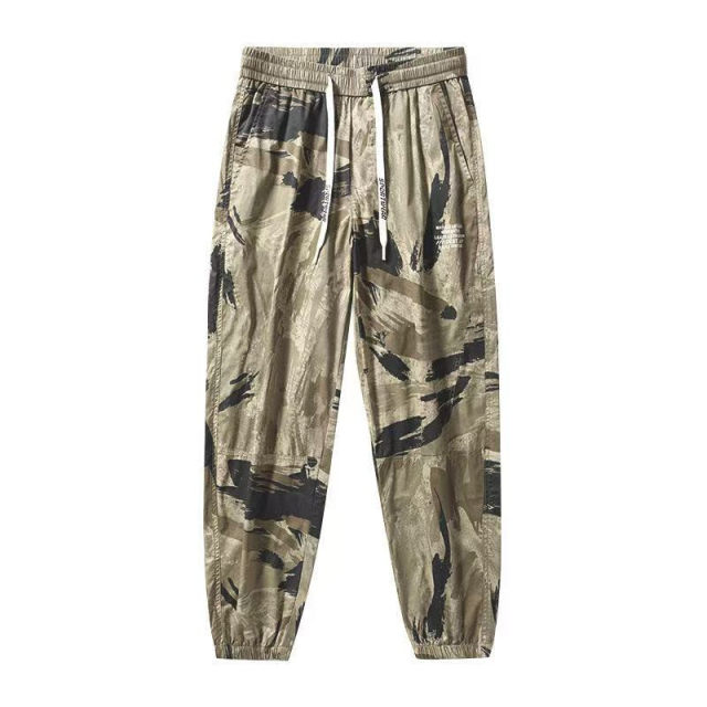 ການຄ້າຕ່າງປະເທດ ice silk pants ກິລາແມ່ຍິງ summer ບາງວ່າງຂາ tie breathable trendy workwear camouflage casual pants