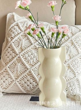 高级感奶油风ins复古陶瓷花瓶水培插花摆件家居轻奢装饰一件代发