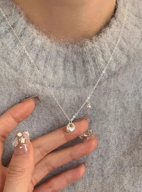 韩版颈链新款s925纯银小钱袋球球项链女吊坠感百搭配饰简约锁骨链