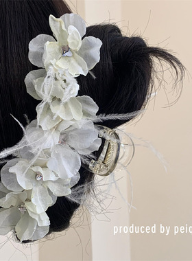 甜美少女超仙仿真花朵大号高级感抓夹后脑勺鲨鱼夹多发量发夹发饰