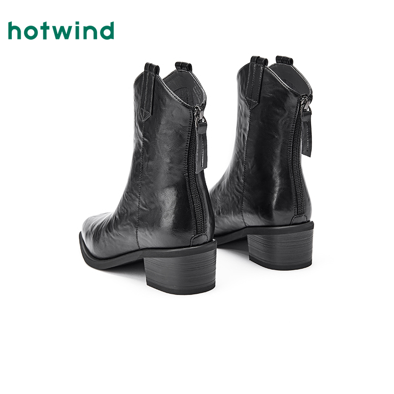 热风西部牛仔靴女2025年冬季新款复古V口短靴百搭时装靴子女鞋 - 图2