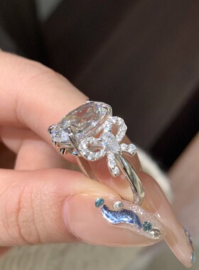 纯银蝴蝶结鸽子蛋戒指女2025新款