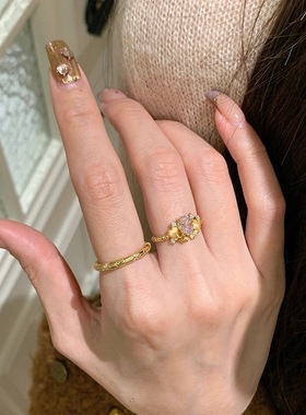 中古vintage粉色鸽子蛋戒指拉丝