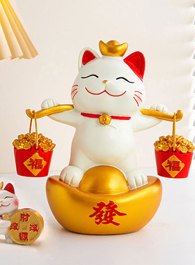 高档招财猫玄关钥匙收纳摆件