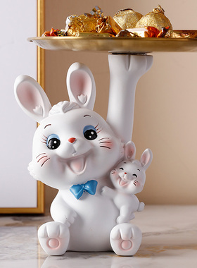 高颜值兔子托盘零食糖果盘子