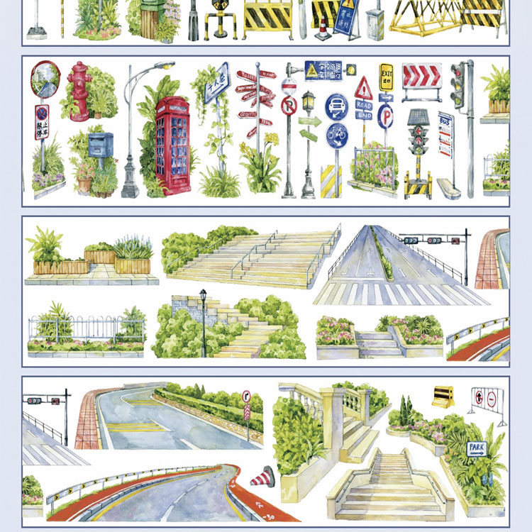 满18包邮欣甜工作室道路标识pet分装特材拼贴贝壳光流麻手帐胶带 - 图1