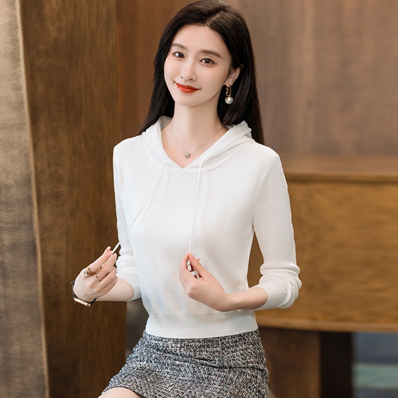 带帽子针织打底衫女长袖薄款收腰上衣2023年秋冬减龄内搭短款毛衣,淘宝优惠券,粉丝福利购,淘宝优惠卷