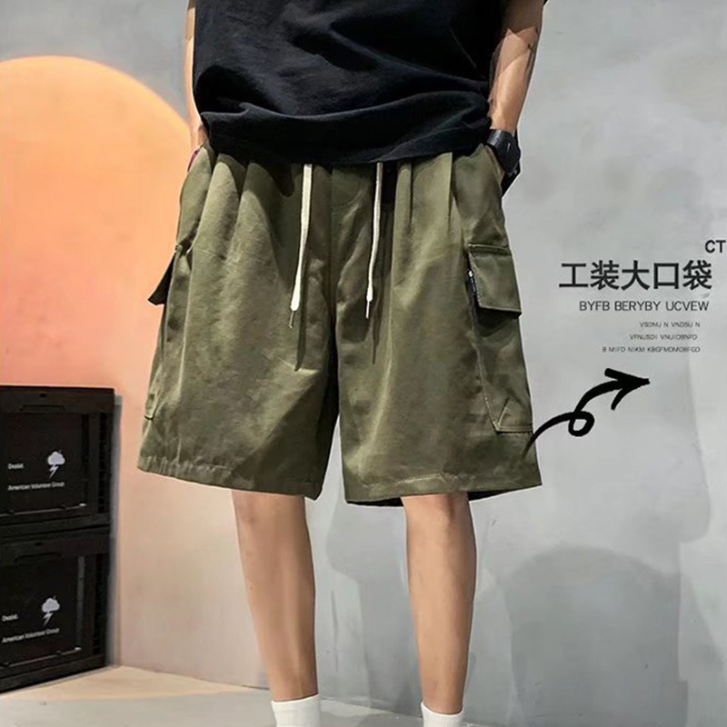 日系cityboy工装短裤男夏季胖子大码百搭高街潮流阔腿美式五6分裤 - 图0