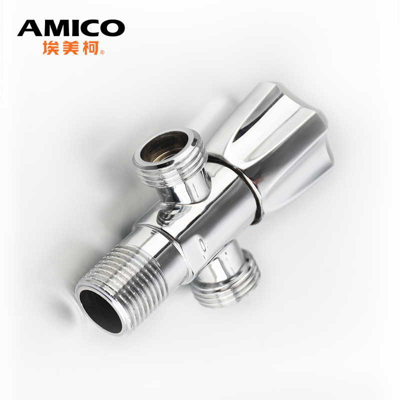 埃美柯三通角阀一进二出分水阀JF661冷热水通用分一分2全铜三角阀 - 图1