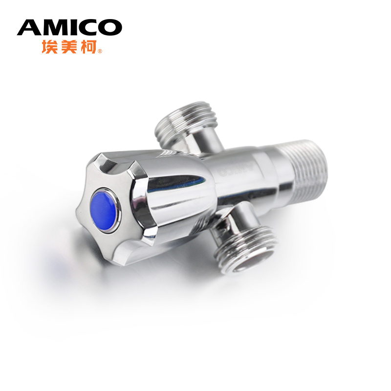 埃美柯三通角阀一进二出分水阀JF661冷热水通用分一分2全铜三角阀 - 图0