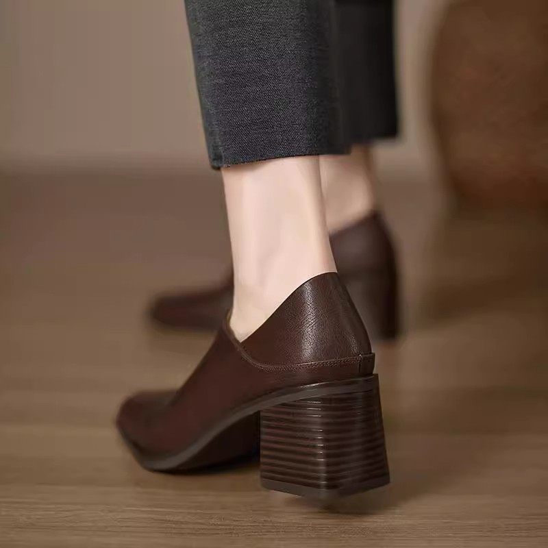 6.5cm气质高跟鞋方头通勤深口单鞋2025新款可踩后跟英伦小皮鞋女,淘宝优惠券,粉丝福利购,淘宝优惠卷