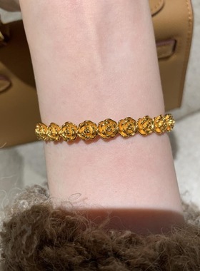 轻奢复古宫廷风金色立体玫瑰花手镯精工雕刻小众设计百搭叠戴手饰