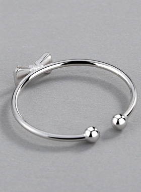 新款S925纯银蝴蝶结开口巨划算简约文艺专柜设计百搭小巧尾戒指环