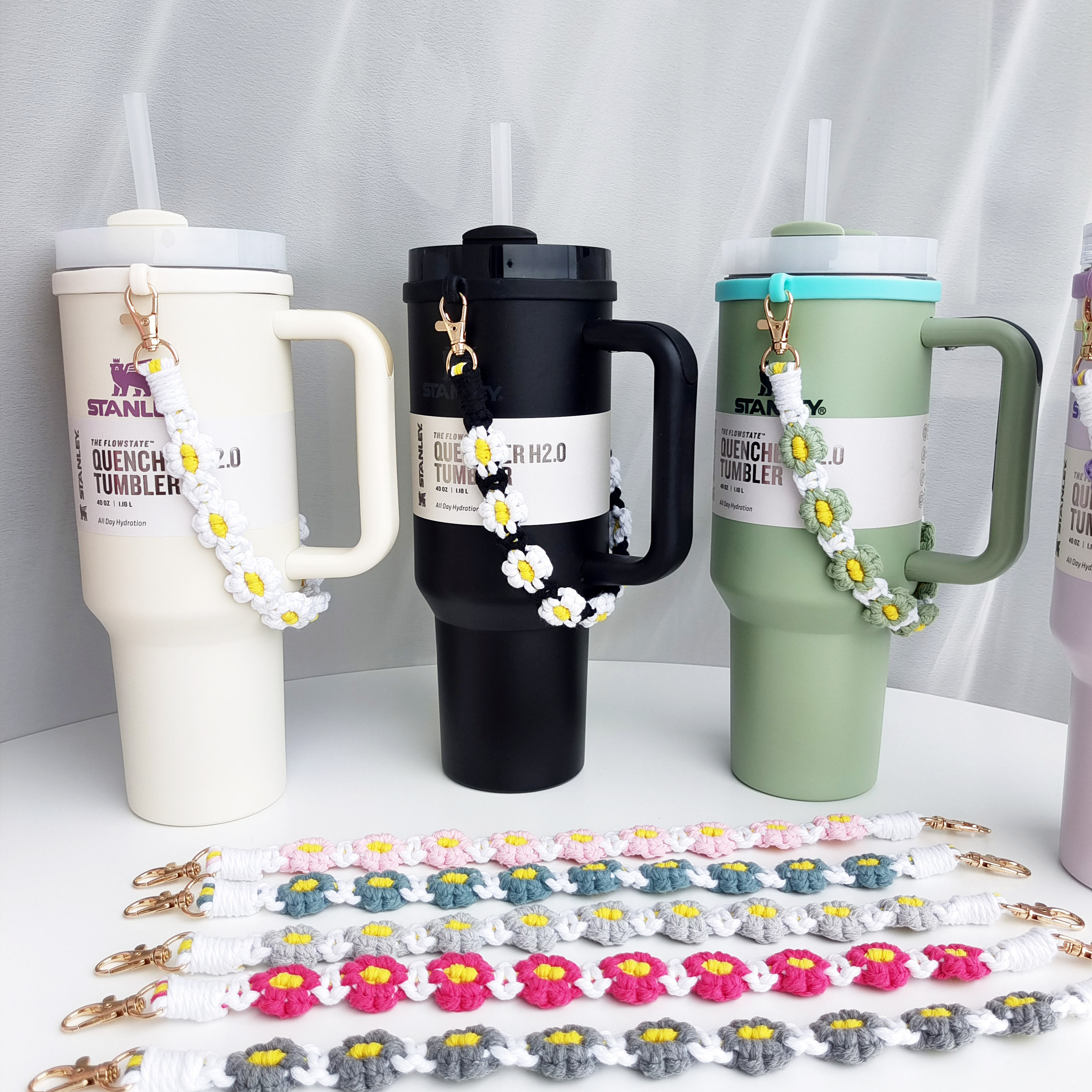 Hand-woven sports water bottle portable rope convenient daisy