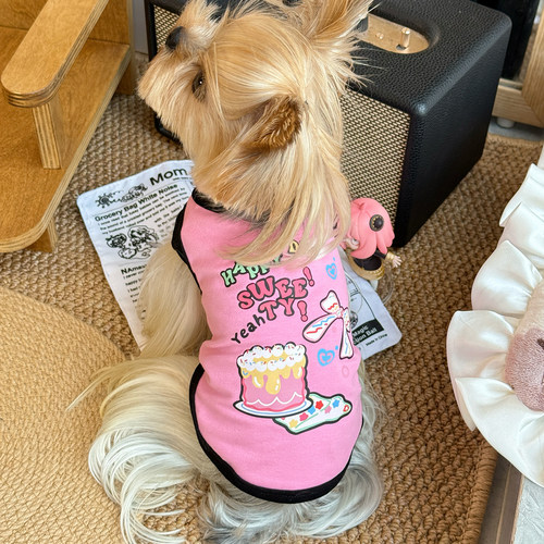 小甜粥宠物服卡通印花透气撞色背心小型犬约克夏马尔济斯吊带衣服 - 图0