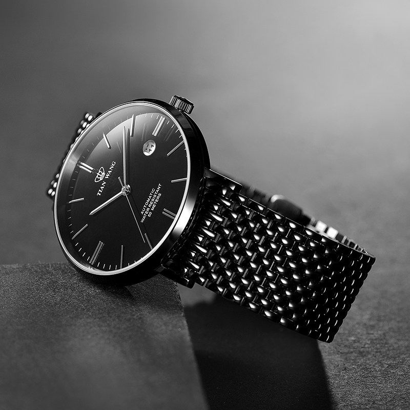 天王手表男品牌手表男士防水自动机械腕表钢带蝴蝶表扣GS51016