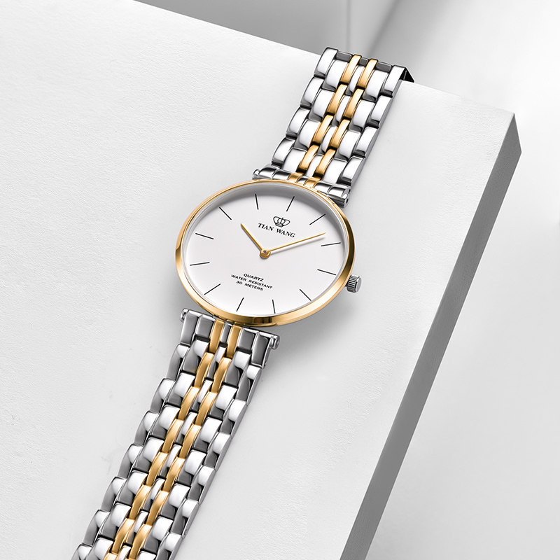 天王官方纤薄钢带时尚简约石英表 天王半小时国产腕表