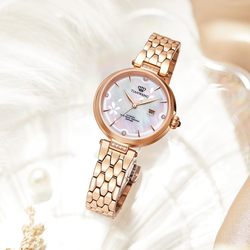 [永生花礼盒]天王女士浪漫机械表 天王半小时国产腕表