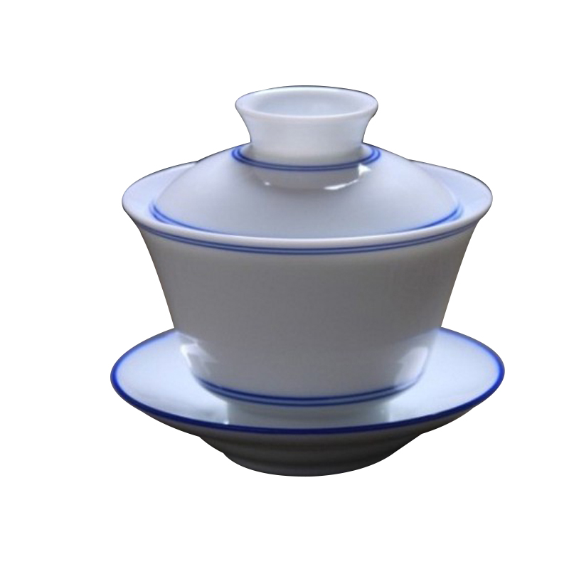 功夫茶陶瓷茶碗盖碗茶杯大号白瓷盖碗茶杯三才碗泡茶手绘盖碗青花-图3