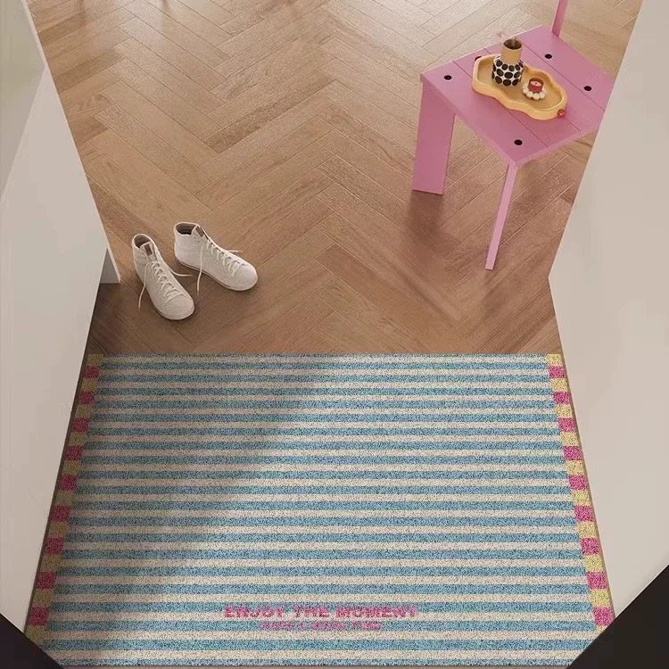 韩系条纹格子入户门丝圈地垫奶油玄关除尘家用可裁剪防滑门垫加厚,淘宝优惠券,粉丝福利购,淘宝优惠卷