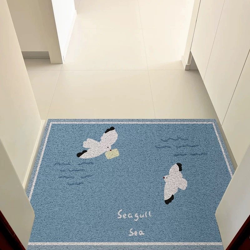 新款韩系飞鸟集蓝色格子丝圈入户门垫玄关脚垫刮泥蹭土地垫耐用厚,淘宝优惠券,粉丝福利购,淘宝优惠卷