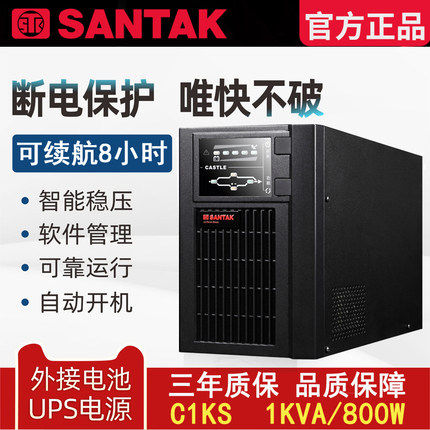 山特UPS不间断电源C1KS延时备用8小时1KVA 800W稳压外配电池100AH - 图1