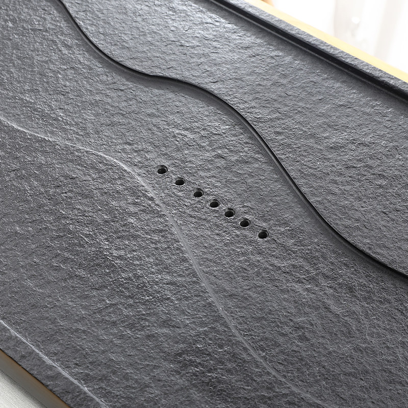 天然乌金石茶盘排水家用简约现代客厅石盘石头单盘整块石茶台拖盘 - 图0