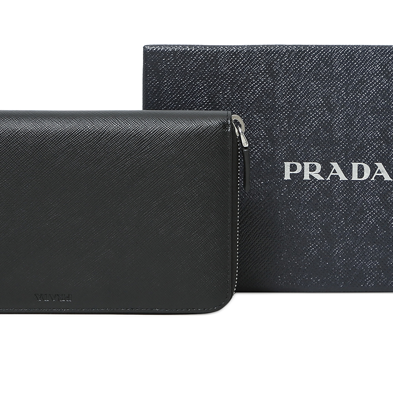 prada /普拉达男士真牛皮拉链男包 邦琦国际钱包