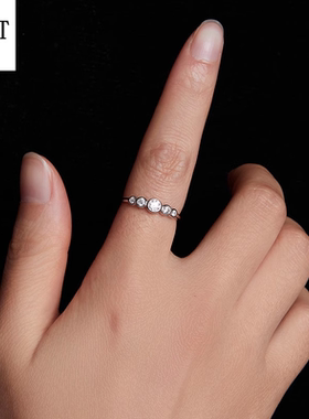 【送证书】经典闪耀莫桑石泡泡戒指S925纯银简约指环手饰女饰品