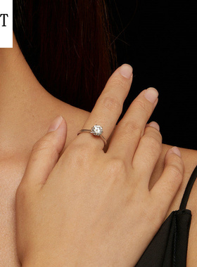 一克拉莫桑钻戒指女 高贵优雅风s925纯银闪耀婚戒手饰饰品配饰