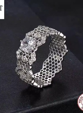 【送证书】原创蕾丝花边镂空莫桑石戒指s925纯银单戒轻奢戒指女