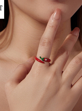 个性时尚s925纯银红辣椒开口戒指