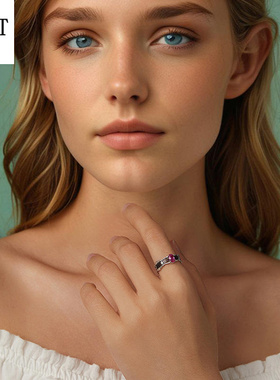 原创设计黑色复古蕾丝戒指  s925纯银个性高端首饰玫红锆石戒指环