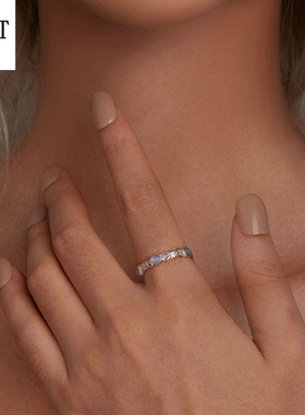 跨境淡蓝色花纹戒指女 个性宫廷风气质优雅大方s925纯银指环手饰