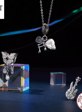 原创万圣节暗黑音乐系列纯银串珠diy手链音符配件贝斯珠子组合