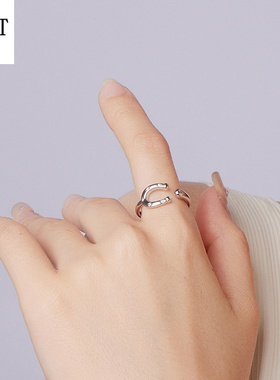 原创繁星U形马蹄铁开口戒指个性