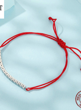 原创新年款红绳编织手链 国潮风闪耀锆石s925纯银红色幸运手绳女